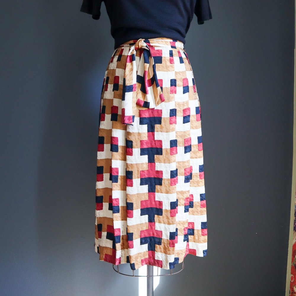 80's Geometric Silk A-Line Midi Skirt from UMI Collections by Anne Crimmins